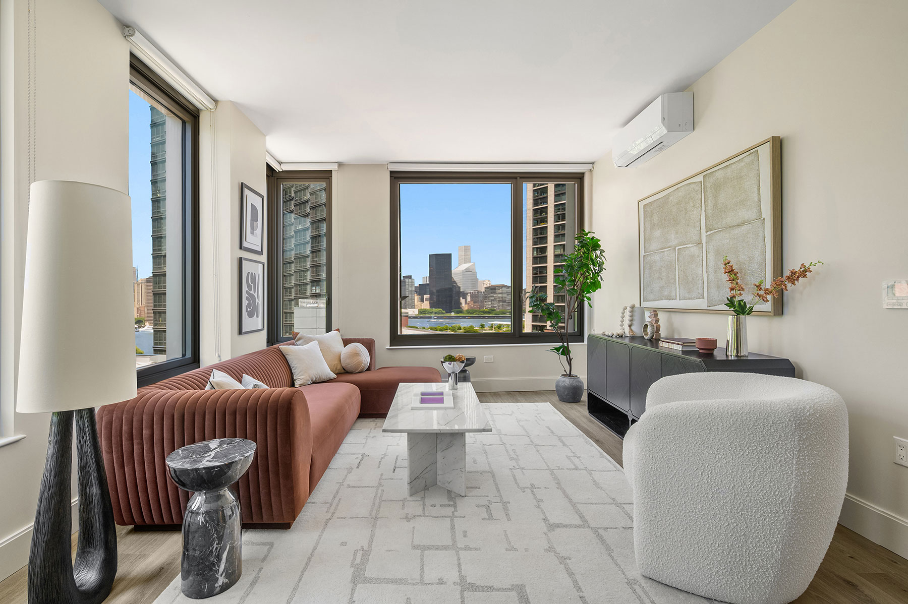 Modern apartment interior with high ceilings at Greenpoint Central
